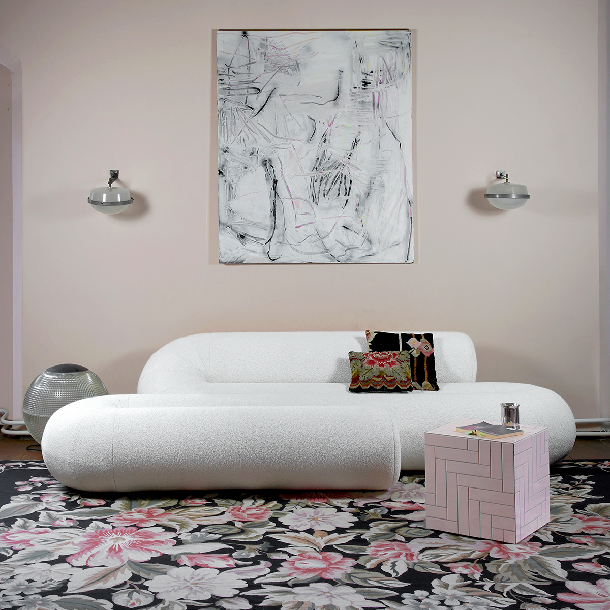 Serpentine lounge sofa system in pink fabric by Christophe de la Fontaine DANTE - Goods and Bads